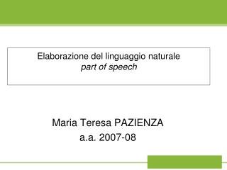 Elaborazione del linguaggio naturale part of speech