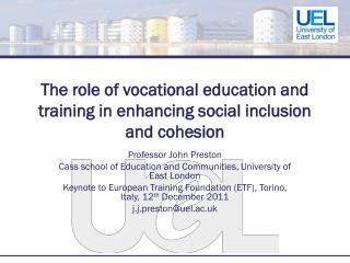 The role of vocational education and training in enhancing social inclusion and cohesion