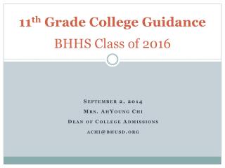 11 th Grade College Guidance BHHS Class of 2016