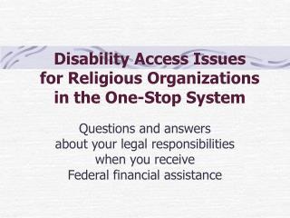 Disability Access Issues for Religious Organizations in the One-Stop System