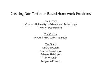 Creating Non Textbook Based Homework Problems Greg Story