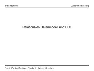 Relationales Datenmodell und DDL