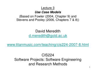 CIS224 Software Projects: Software Engineering and Research Methods