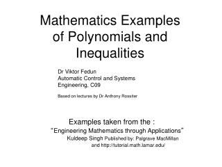 Mathematics Examples of Polynomials and Inequalities