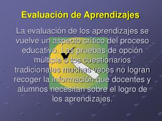 Evaluación de Aprendizajes