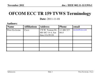 OFCOM ECC TR 159 TVWS Terminology