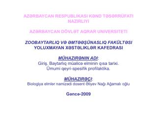 AZƏRBAYCAN RESPUBLIKASI KƏND TƏSƏRRÜFATI NAZIRLIYI AZƏRBAYCAN DÖVLƏT AQRAR UNIVERSITETI