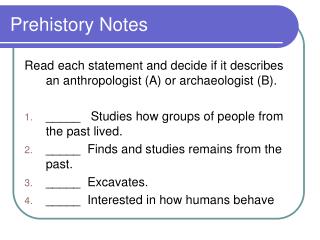 Prehistory Notes