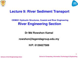 Lecture 9: River Sediment Transport