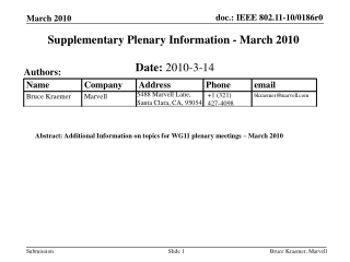 Supplementary Plenary Information - March 2010
