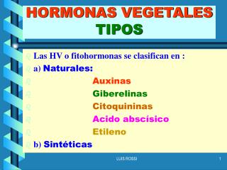 HORMONAS VEGETALES TIPOS