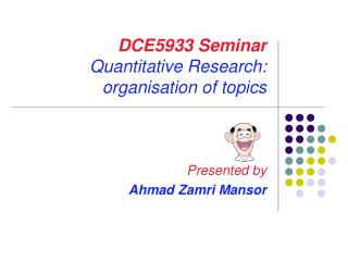 DCE5933 Seminar Quantitative Research: organisation of topics