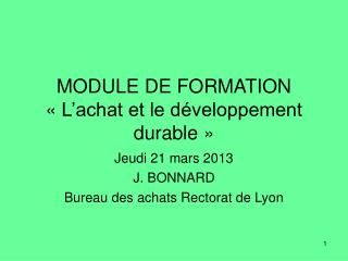 MODULE DE FORMATION « L’achat et le développement durable »