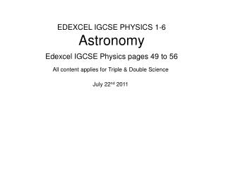 EDEXCEL IGCSE PHYSICS 1-6 Astronomy