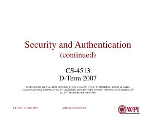 Security and Authentication (continued)