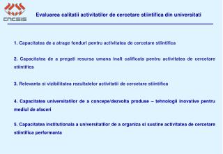 Evaluarea calitatii activitatilor de cercetare stiintifica din universitati