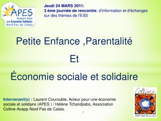 Petite Enfance ,Parentalité Et Économie sociale et solidaire