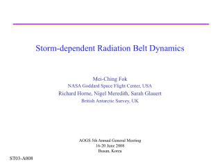Storm-dependent Radiation Belt Dynamics Mei-Ching Fok NASA Goddard Space Flight Center, USA
