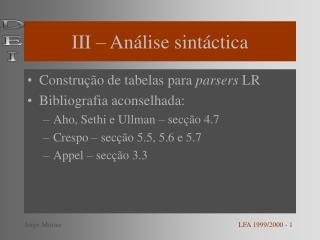 III – Análise sintáctica