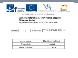 Výukový materiál zpracován v rámci projektu EU peníze školám