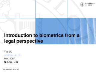 Introduction to biometrics from a legal perspective