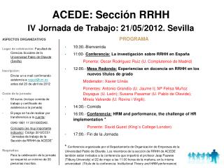 ACEDE: Sección RRHH IV Jornada de Trabajo: 21/05/2012. Sevilla