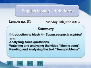 English lesson – 10th form