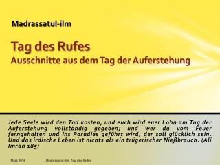 Tag des Rufes Ausschnitte aus dem Tag der Auferstehung