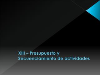 XIII – Presupuesto y Secuenciamiento de actividades