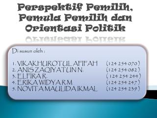 Perspektif Pemilih , Pemula Pemilih dan Orientasi Politik