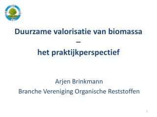 Duurzame valorisatie van biomassa – het praktijkperspectief