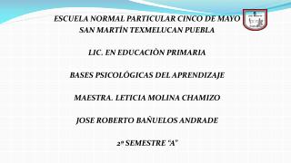 ESCUELA NORMAL PARTICULAR CINCO DE MAYO SAN MARTÍN TEXMELUCAN PUEBLA LIC. EN EDUCACIÒN PRIMARIA