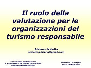 Il ruolo della valutazione per le organizzazioni del turismo responsabile