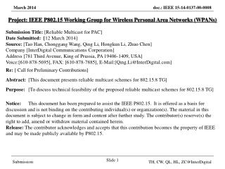 Project: IEEE P802.15 Working Group for Wireless Personal Area Networks (WPANs)