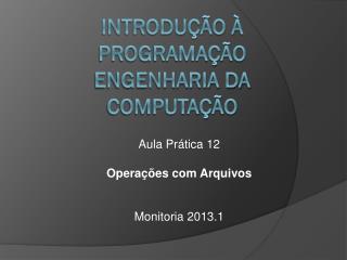 Introdução à Programação Engenharia da Computação