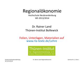 Regionalökonomie Hochschule Neubrandenburg WS 2013/2014