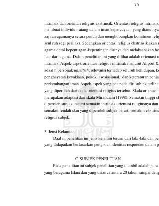 intrinsik dan orientasi religius ekstrinsik. Orientasi religius intrinsik adalah