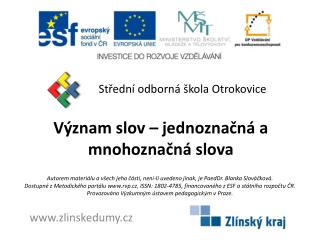 Význam slov – jednoznačná a mnohoznačná slova