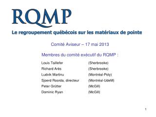 Comité Aviseur – 17 mai 2013 Membres du comité exécutif du RQMP :