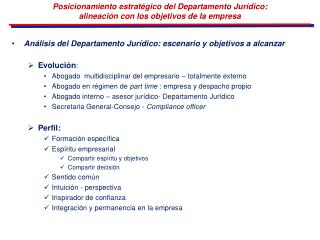 Posicionamiento estratégico del Departamento Jurídico: alineación con los objetivos de la empresa