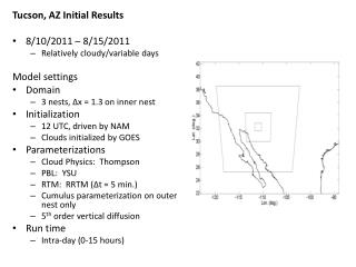 Tucson, AZ Initial Results 8/10/2011 – 8/15/2011 Relatively cloudy/variable days Model settings