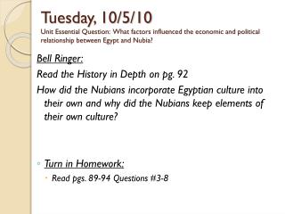 Bell Ringer: Read the History in Depth on pg. 92