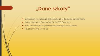 „Dane szkoły”