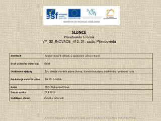 SLUNCE Přírodověda 5.ročník VY_32_INOVACE_412, 21. sada, Přírodověda