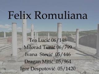 Felix Romuliana Tea Luci ć 06/148 Milorad Tunić 06/799 Ivana Stević 05/446 Dragan Mitić 05/964