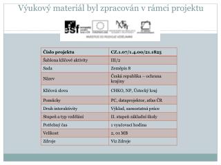 Výukový materiál byl zpracován v rámci projektu