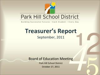 Treasurer’s Report September, 2011