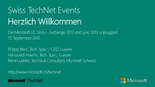 Swiss TechNet Events Herzlich Willkommen
