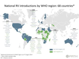 National RV introductions by WHO region: 68 countries*