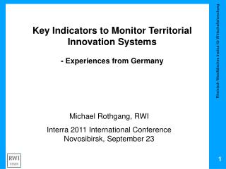 Key Indicators to Monitor Territorial Innovation Systems - Experiences from Germany